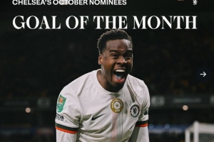 蓝军官方10月最佳进球候选：凯塞多重炮远射，吉滕斯诡异弧线在列